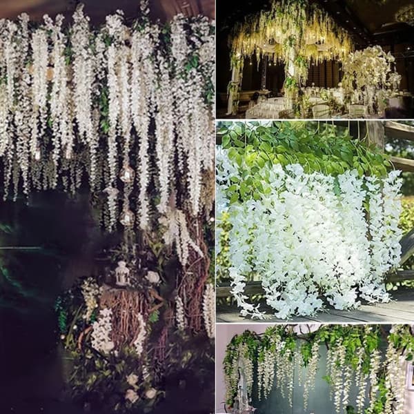 12 stk kunstig blåregn, ren hvit, simulerte blomster for bryllup og utendørs dekorasjon