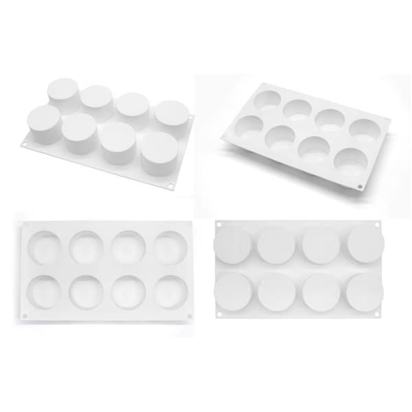 Mousseform Cylindre 8 stk. Runde Silikoneform Bageform Chokoladeform Vit white