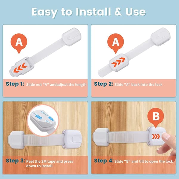 Childproof Cabinet Locks, 6 Pack, Child Safety Locks for Cabinets, Adjustable Child Proof Locks for Kitchen