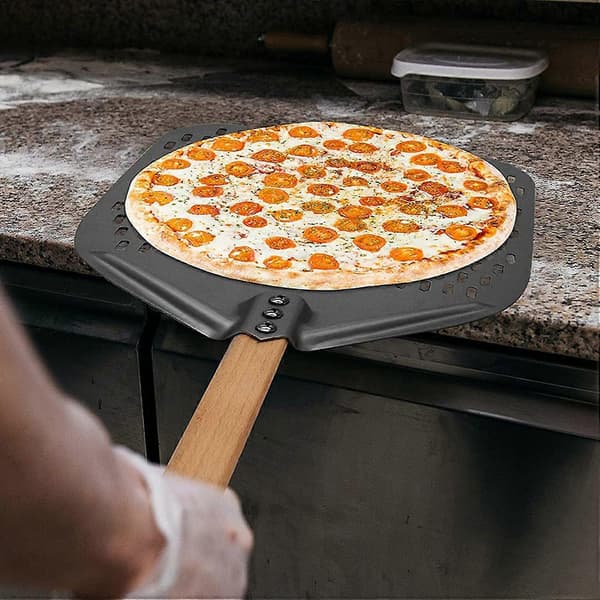 Pizzaspade, Perforert Pizzaspade, Rektangulær Pizzavender med Avtakbart Håndtak, For Pizza- og Brødelskere (12 tommer)