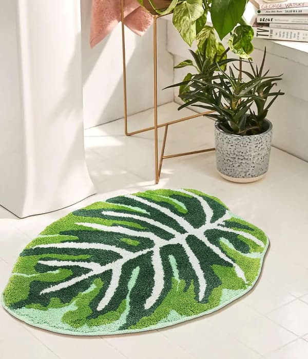 Badeværelsesmåtte Grøn Bøhmisk Monstera Blad Skridsikker Blød Absorberende 17\" x 24\"