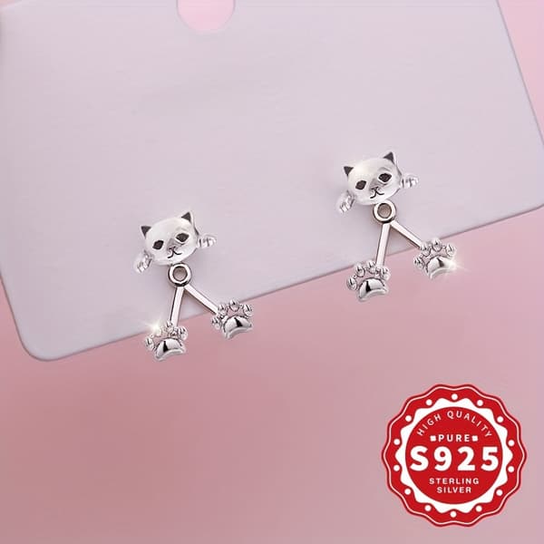 AEVINICE Sterling Silver S925 Kattass Hängande Örhängen, Silver Silvery