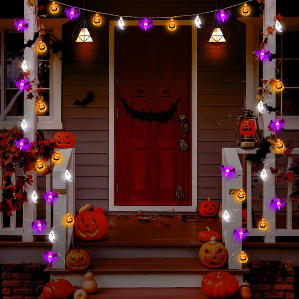 Halloween-lys 16ft 30 LED vanntett 3D gresskar flaggermus spøkelse batteridrevet lyslenke med timer 8 lysmoduser
