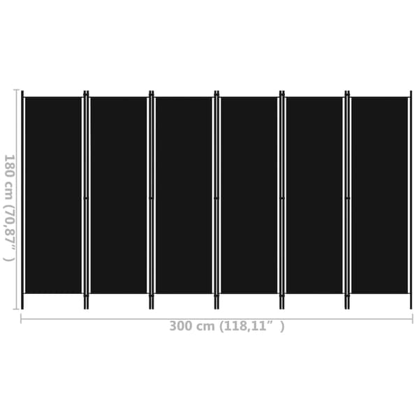 vidaXL Rumdeler 6 paneler sort 300x180 cm Svart black