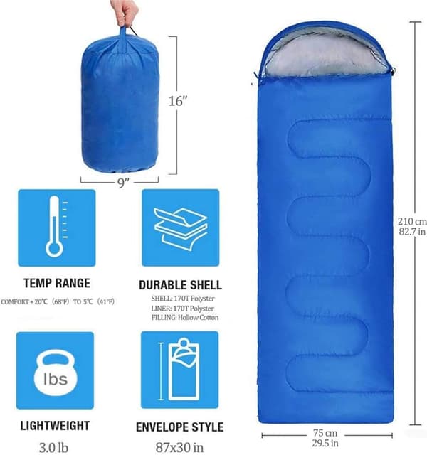 Sleeping bag, portable, waterproof sleeping bag - 1.3 kg - blue