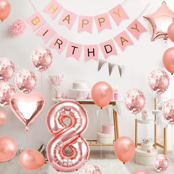 8 Ballonger för födelsedagsflicka, roséguld