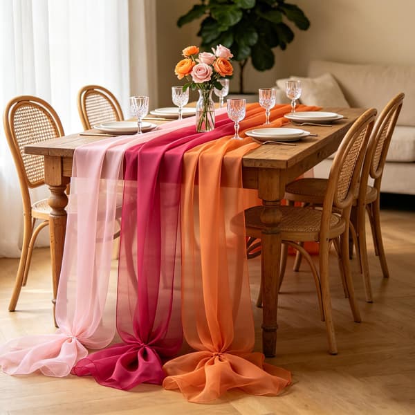 Rosa orange festdekoration bordløber, 3-pak boho chiffondug