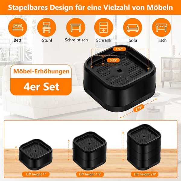 Møbelhøjere, Firkantede Møbelbenhøjere, Sengebenløftere til Borde, Selvklæbende Møbelhøjere til Sofa – Perfekte 32 STK 32PCS 32PCS