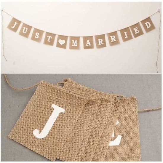 Freessom Just Married Vimpelrekke 3m Jute Bryllupsdekorasjon