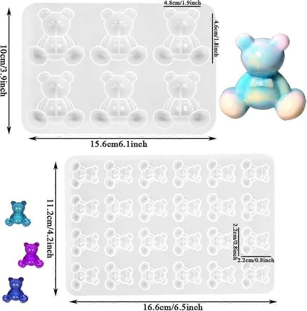 2 stk. epoxyharpiksforme silikone, 3D bamse silikoneharpiksform, kagefondantform til epoxyharpiksstøbning