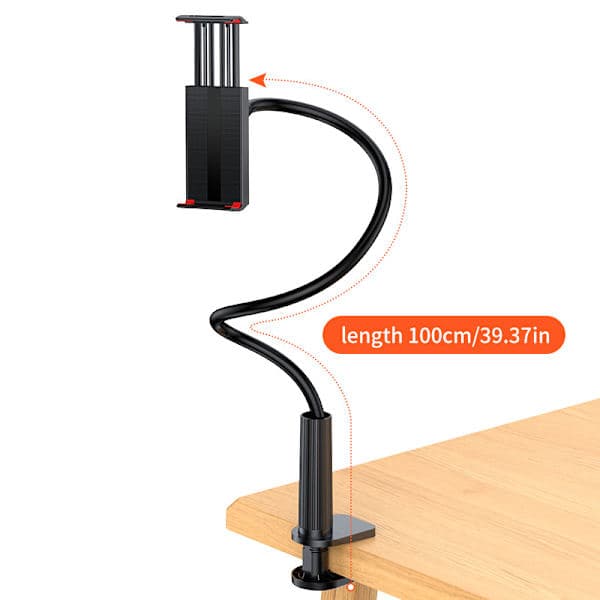 Sengebordsmobiltelefon- og tablet-holder, Sengebordsmobiltelefonholder, Spiralbase (Sort 100CM)