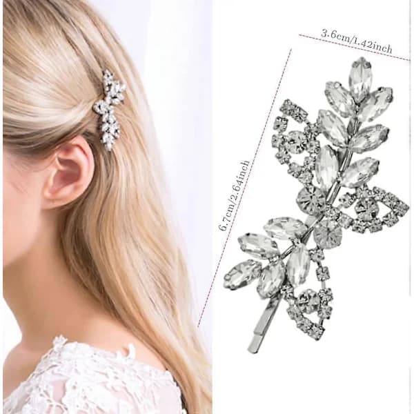 2 stk. Strass Hårklemmer Glitrende Hårspenner Hårnål Brud Perle Krystall Strass Hårspenne Bryllupshårtilbehør