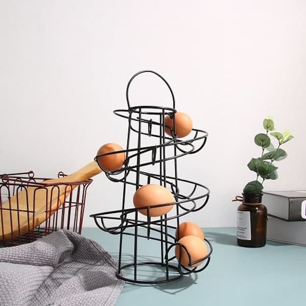 Spiralformet eggoppbevaring, eggstativ i metall, spiralformet eggdisplay for kjøkken, for 24 egg (svart)