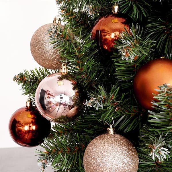 Sæt med 6 brudsikre julekugler i ravfarve