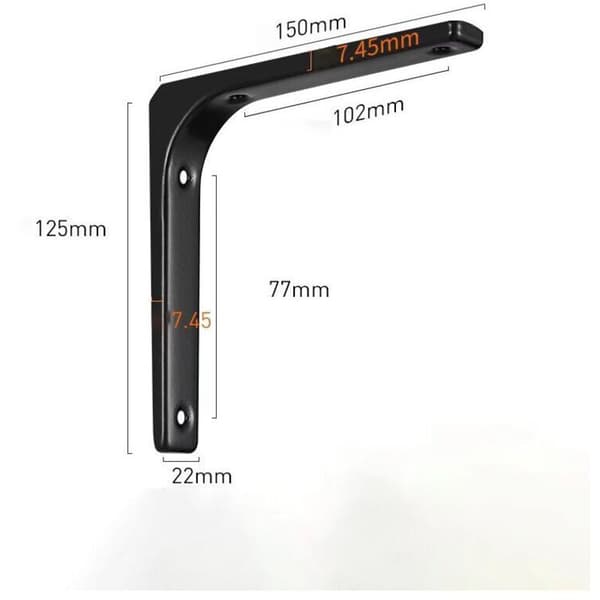 2 Pcs Shelf Brackets, Heavy Duty Wall Brackets, L-shaped Wall Mounted Shelf Brackets, 150x125mm, Shelf Brackets, Black Wall Shelf Support with Screws..DEBUNS
