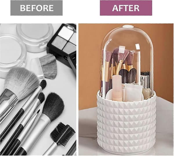 360° Roterende Makeupbørsteholder med Låg, PP-materiale