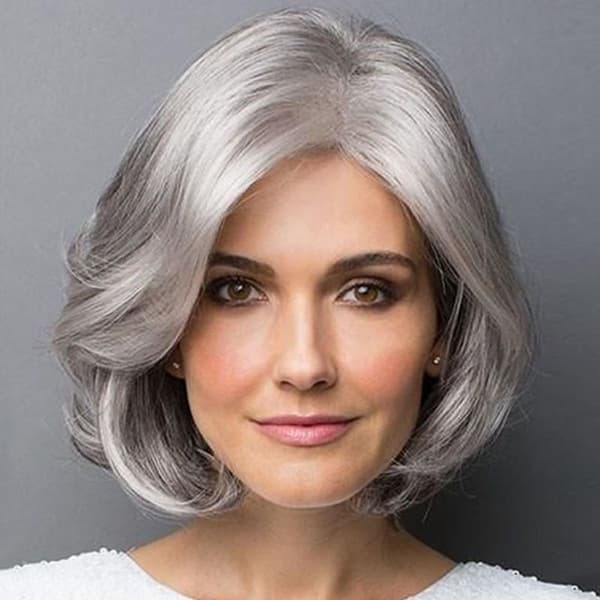 Women's Short Wavy Bob Human Hair Wig with Bangs