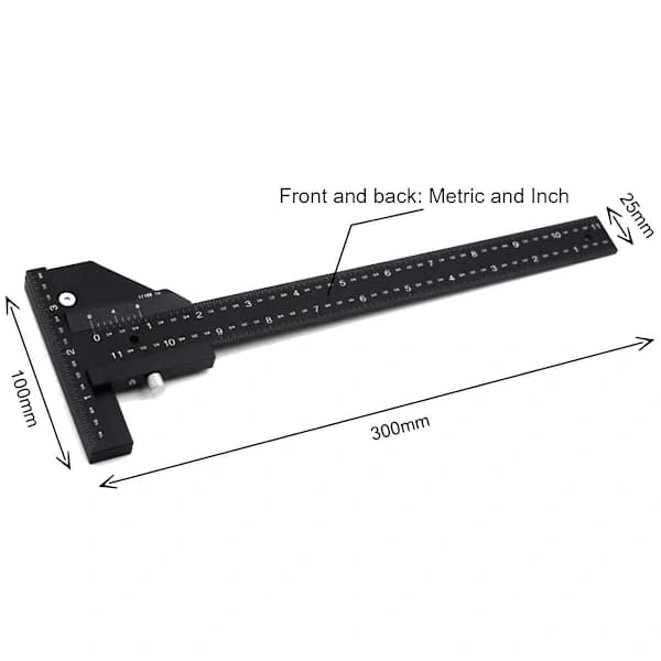 Woodworking Tool T-Ruler Caliper Aluminum Alloy Scribing Ruler Depth Gauge T-Angle Scribing Tool