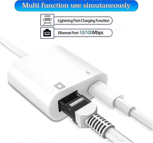Apple MFi-certificeret Lightning til Ethernet-adapter - RJ45 LAN-netværksadapter med opladningsport - Plug and Play-understøttelse