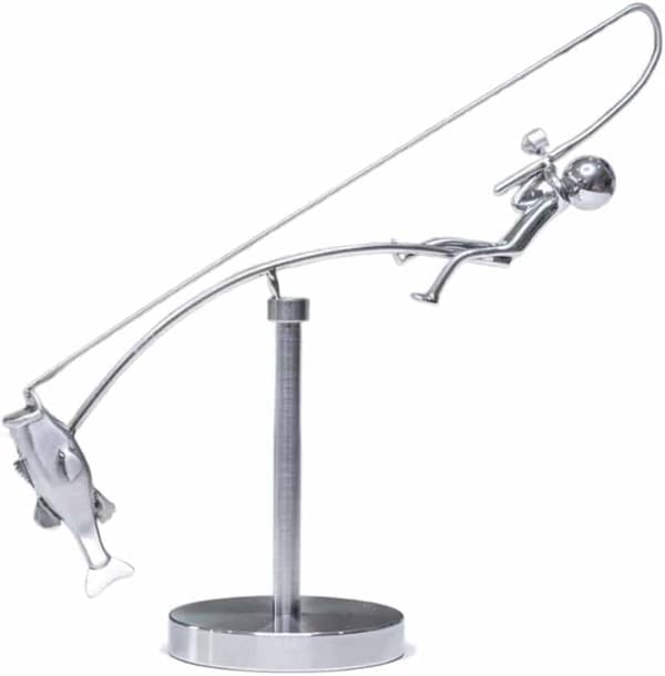 Kinetisk fiskeskulptur i rustfritt stål, balansert kunst, skrivebordsdekor