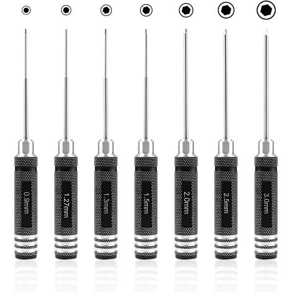 7-osainen kuusiokoloavain, RC-ruuvimeisselisarja (0,9 mm, 1,27 mm, 1,3 mm, 1,5 mm, 2,0 mm, 2,5 mm, 3,0 mm) RC-mallikopterille