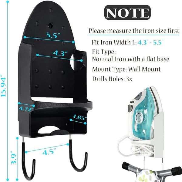 Wall Mounted Ironing Board Rack with Electric Iron Holder - Home Storage Bathroom Shelf