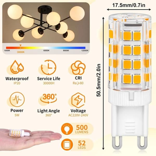 G9 LED-lamper Varmhvit 5W Dimbar Energibesparende 8-pakning