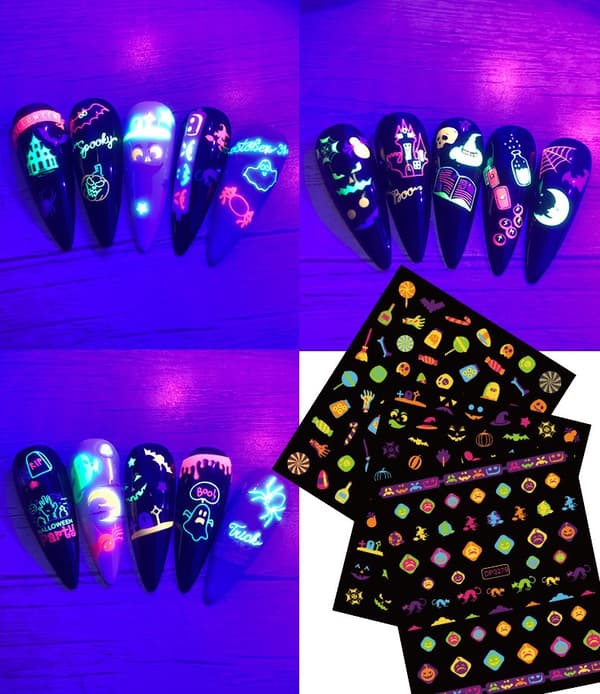12 Nail Stickers Halloween Fluorescent Funny Skeleton Small