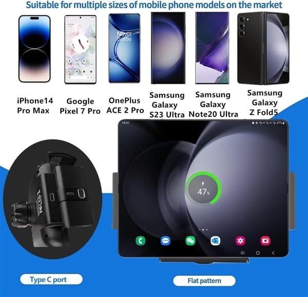 15W Qi trådløs billader-festeholder kompatibel med Samsung Galaxy Z Fold7 Fold6 Fold5 Fold4 Fold3 Fold2