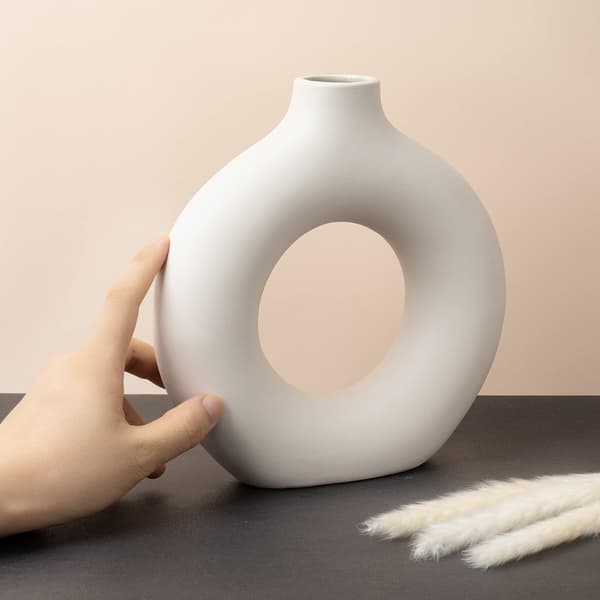 Off-white keramisk smultringvase stor, pampasgressvase Big