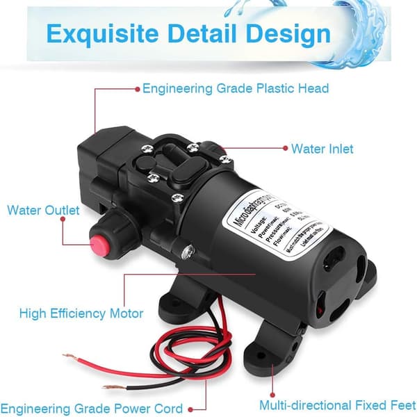 2-delad självsugande vattenpump 12V högtryck 115Psi med gummi