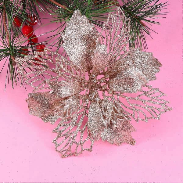 12 stk. Glitter Julestjerne Juletræspynt Champagne