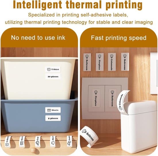 Portable Thermal Label Printer with Bluetooth App, Inkless Mini Label Maker with 5 Paper Rolls for Home, School, and Office Organization, White 20x14cm