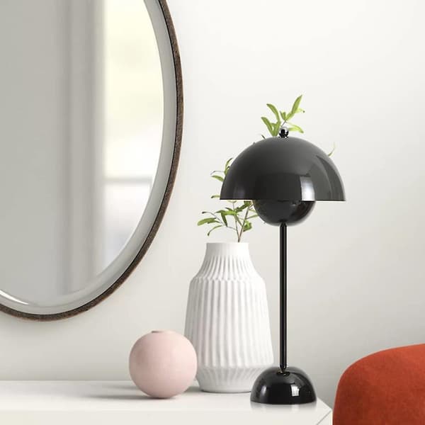 Bordlampe, øjenplejende LED-blomsterpottebordlampe bærbar til skole, sort