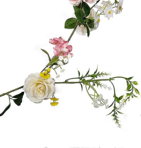 Kunstig blomsterguirlande 1,8 m med roser og pæoner til bryllupsmiddagsbord