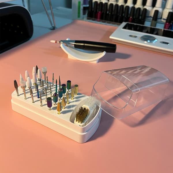 Large Nail Drill Bit Box (Tools Not Included) White, 2-in-1 Nail Drill Bit Box