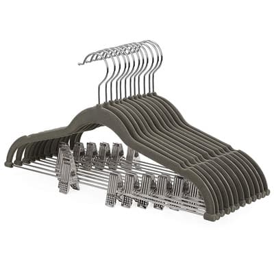 Byxhängare, grå, 10-pack, sammet, 42,5 cm lång, med justerbara klämmor