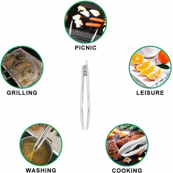 Køkkentang til grill og BBQ, 2-pak låsbare tænger i rustfrit stål (sølv, 12 tommer)