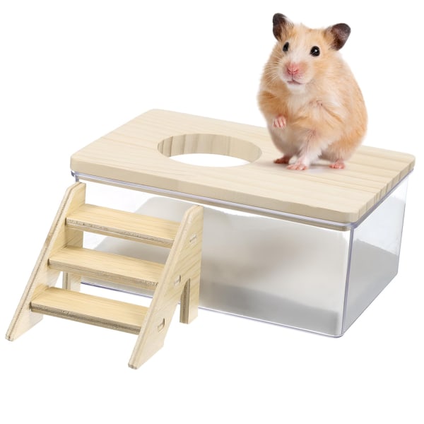 Hamsterin hiekkakylpy, hamsterin kylpyastia tikkailla, eläinten saunavessa marsulle siperialaiselle hamsterille - läpinäkyvä akryyli 210x155x100MM