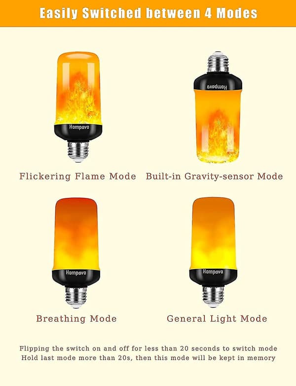 LED-lamppu liekkiefektillä, 4 tilaa, E26/E27-kanta, joulu (2 kpl)