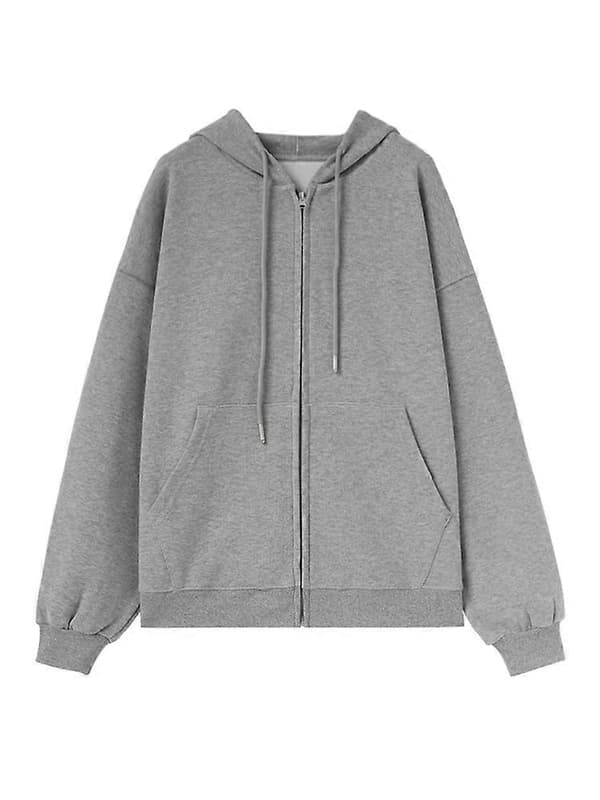 Dam Oversized Långärmad Dragsko Drop Shoulder Zip Up Hoodie Tröja grå XL