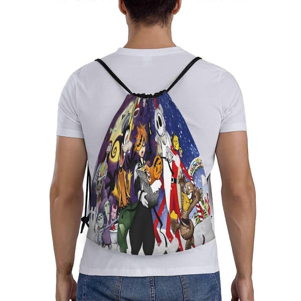 s2 The Nightmare Before Christmas Canvas dobbelt skuldertaske let og vaskbar med tykke bomuldsstropper v2