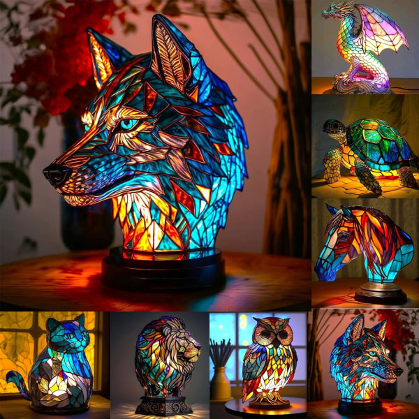 Stained Glass Animal Bordlampe Series | Stained Resin bordlampe for hjemmedekorasjon Horse