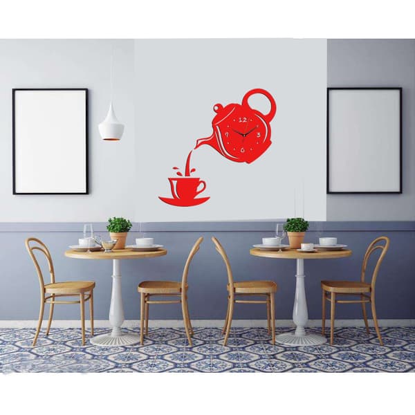 Väggklocka Akryl Kaffekopp Tekanna