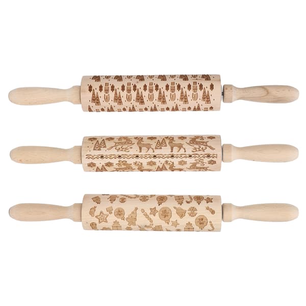 Embossed Rolling Pin for Baking, Christmas Snowflake Pattern 3D Rolling Pin with Deeply Engraved Design, Wooden Rolling Pin for