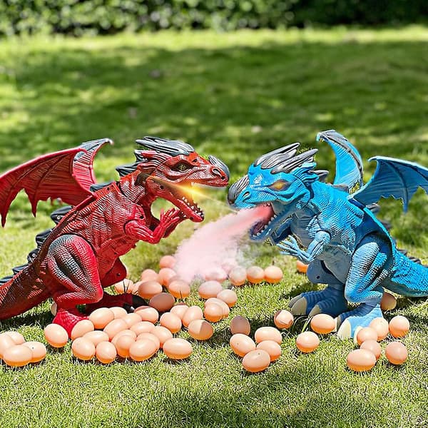 Elektrisk dinosaurieleke, går og legger egg, brannsprutende spray, projeksjon, flyvende drage, rød Red