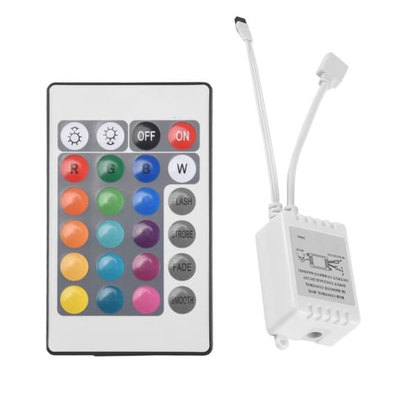 24-tasters fjernkontroll + DC12V LED-kontroller RGB-kontrollboks IR-stripebelysning for 5050 2835
