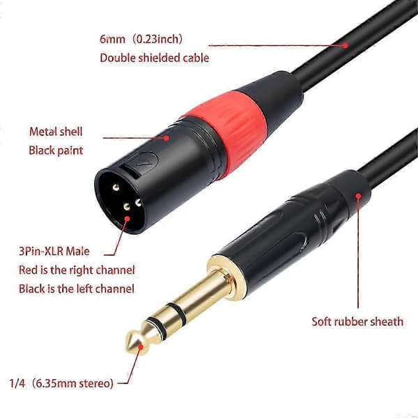 Jack 6,35 mm 1/4 TRS Stereo til Dobbelt XLR Han Lydkabel