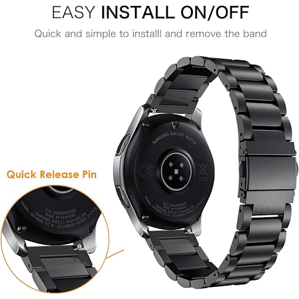 22 mm rem til Huawei Watch GT2 Pro /GT4/GT3/GT3 Pro/GT Active/Galaxy Watch 3 45 mm/46 mm, justerbar rem i rustfrit stål