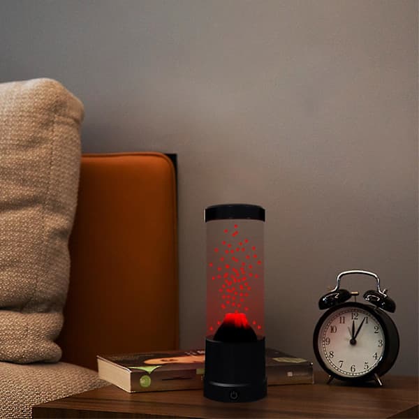Vulkanisk Lavalampa, USB- och Batteridriven, Nattlampa, 25,5 cm, Rött Ljus